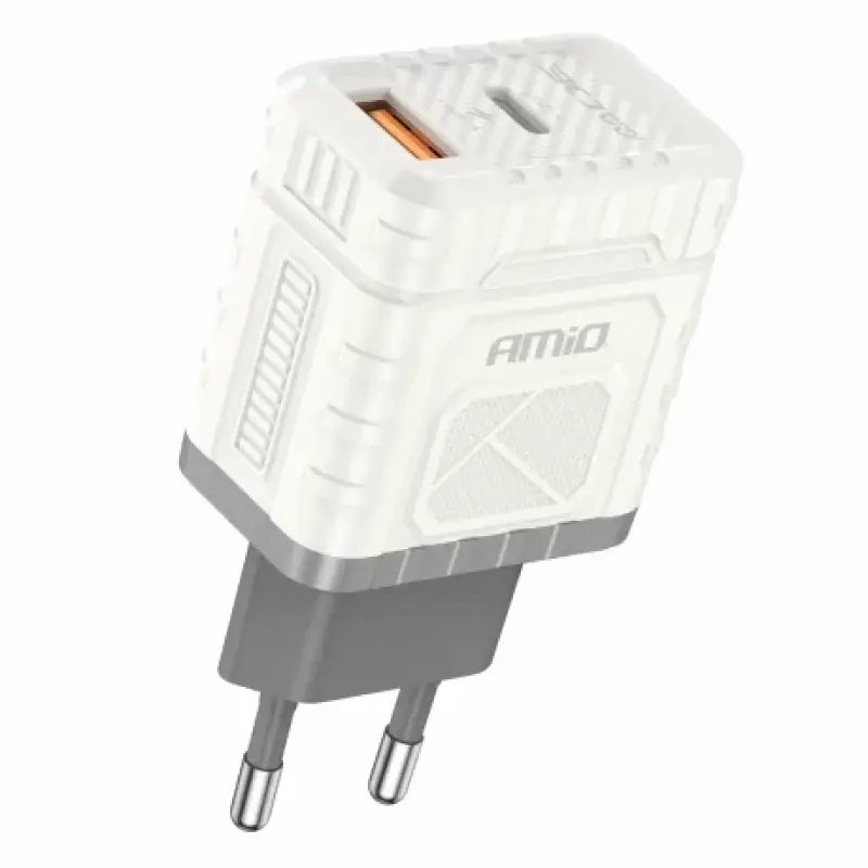 Încărcător de rețea Amio 30W GaN cu USB-A și USB-C, Quick Charge Ieftin