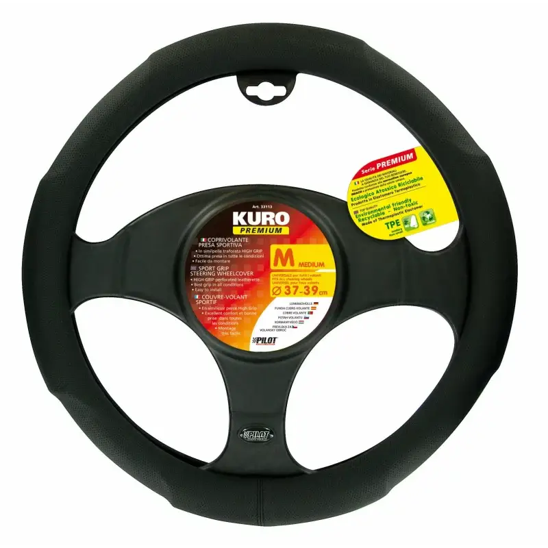 Plată sigură Manson volan Kuro Premium marimea M, 37-39 cm, negru perforat