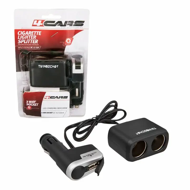 Super ofertă Priză dublă brichetă auto 12/24V cu USB, splitter 4Cars