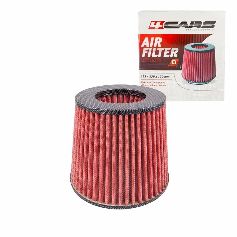 Filtru aer conic sport 4Cars carbon rosu cu adaptoare 60-70 mm Retur gratuit
