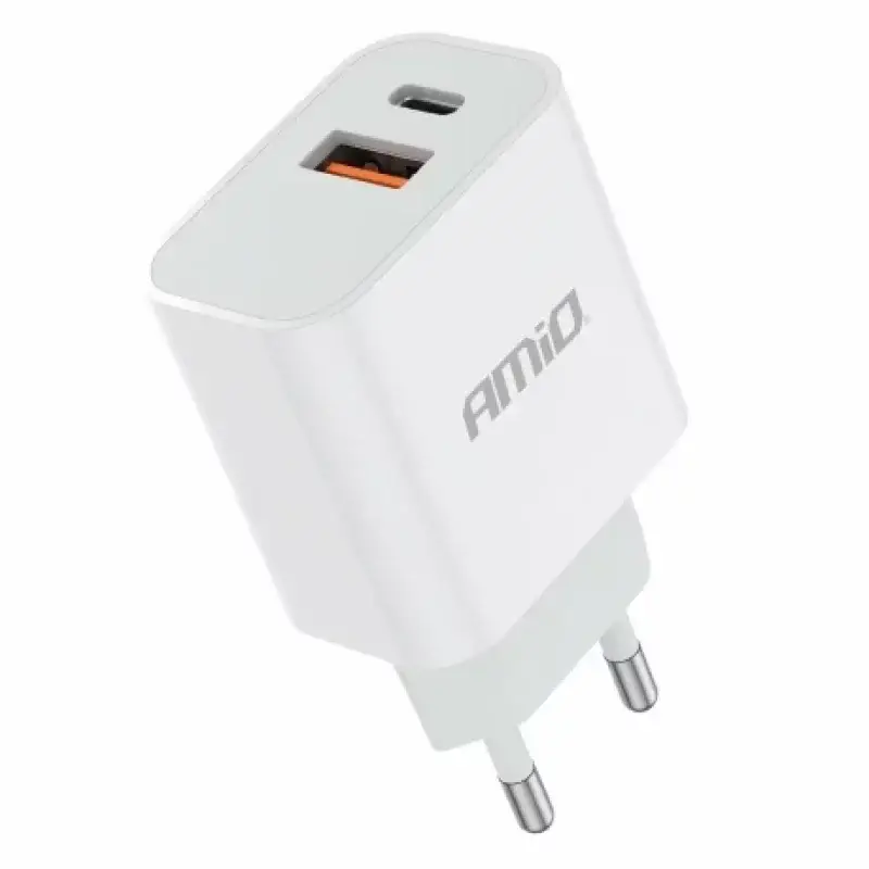 Incarcator retea Amio 20W cu USB-C si USB-A, Quick Charge, alb Lichidare de stoc