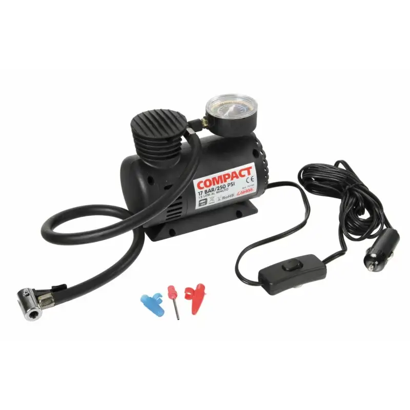 Cumpărături sigure Compresor aer auto compact 12V cu manometru si adaptoare Lampa