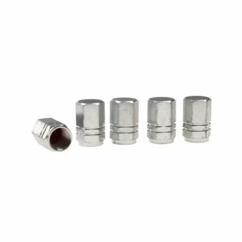 Noutate Set 5 capace valve auto hexagonale din aluminiu, argintii