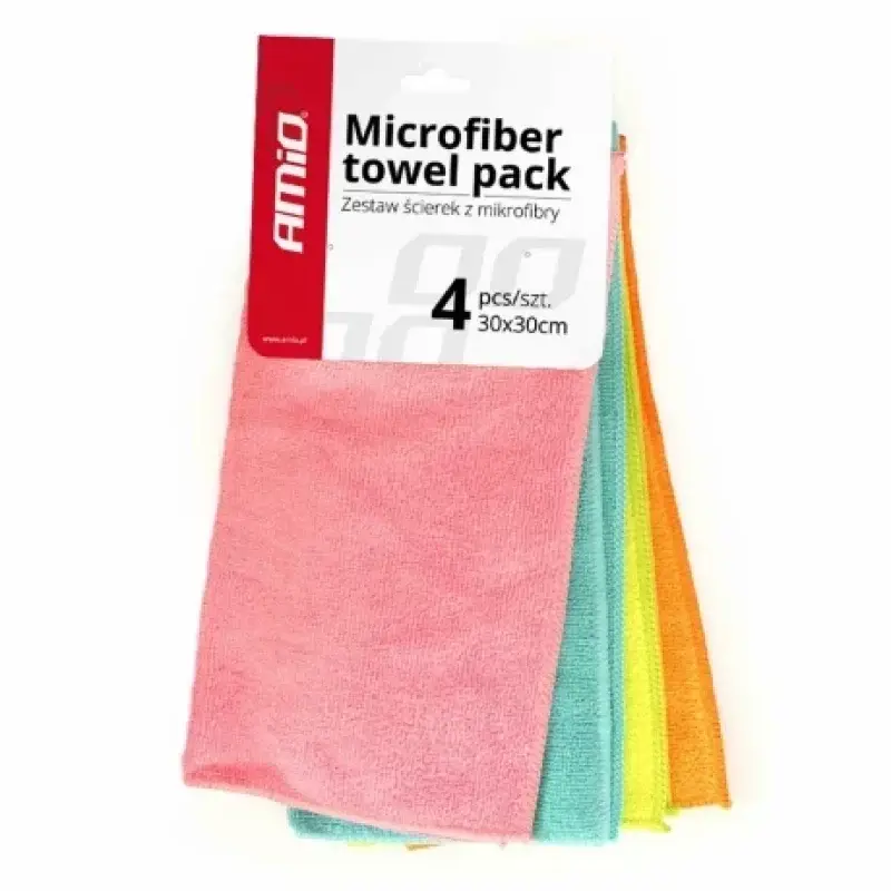 Set 4 lavete din microfibra Amio 30x30 cm pentru curatare auto si casnica Ofertă limitată
