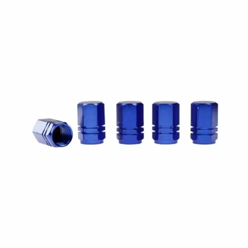 Ofertă limitată Set 5 capace valve auto hexagonale din aluminiu, albastre