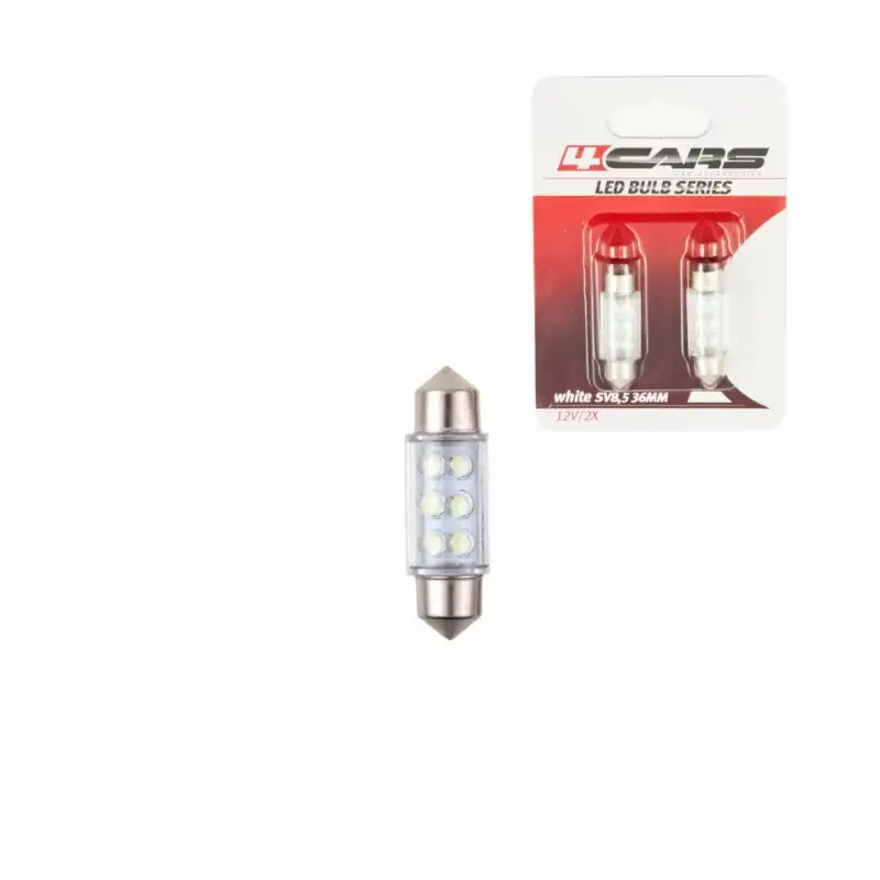 Set 2 becuri LED sofit 12V SV8.5-8 36 mm, 6 LED, lumină albă Noutate