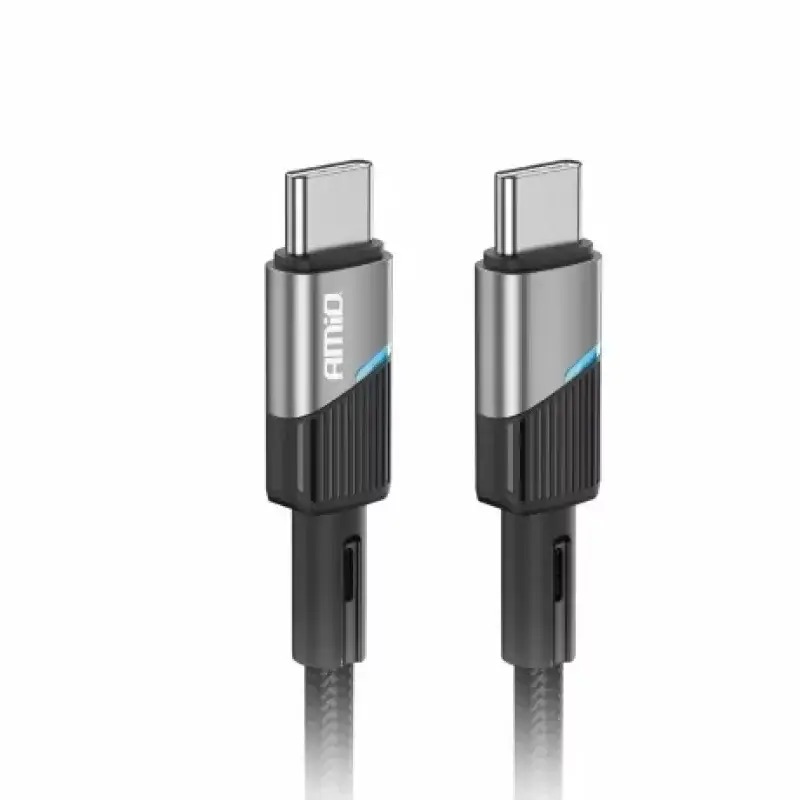 Cablu USB-C la USB-C 60W, 1 m, cu LED indicator, Amio FullLINK, Negru Retur ușor