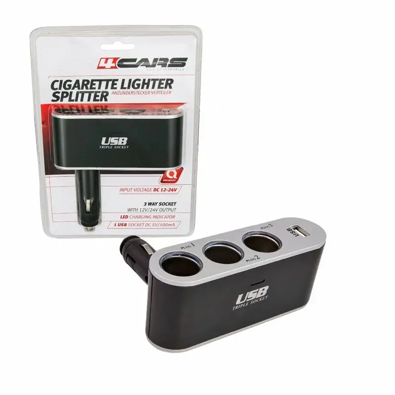 Comandă acum Priză triplă brichetă auto cu USB 12/24V, 10A, 4Cars