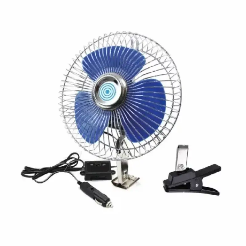 Ofertă de sezon Ventilator auto oscilant Amio 24V, grila metalica, 20 cm, crom/albastru