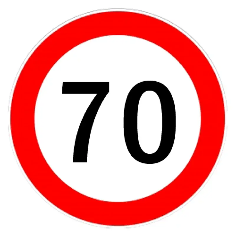 Reducere specială Autocolant limitare viteză 70 km/h, diametru 13 cm, exterior