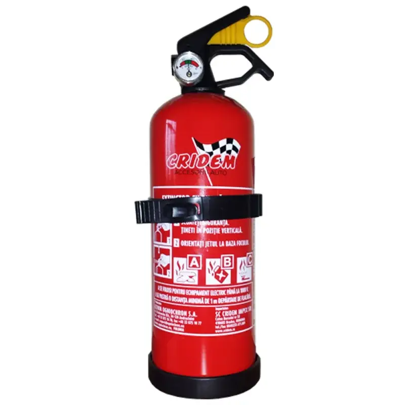 Reducere specială Stingator auto cu pulbere ABC 1 kg Cridem, manometru si suport inclus