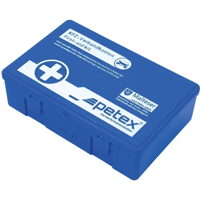 Trusă sanitară auto Petex conformă DIN 13164, cutie plastic albastră Ofertă