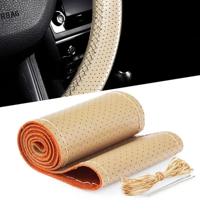 Husa volan din PIELE BEJ + ATA BEJ, diametru 37 - 39 cm (se coase, aspect ORIGINAL) FAVLine Selection Calitate înaltă