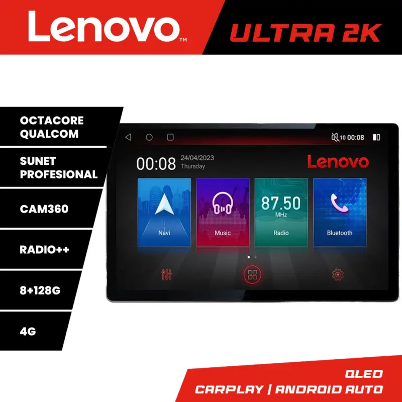 Navigatie auto universala Lenovo 13 inch 2K, 8+128GB, 4G, Waze Ofertă