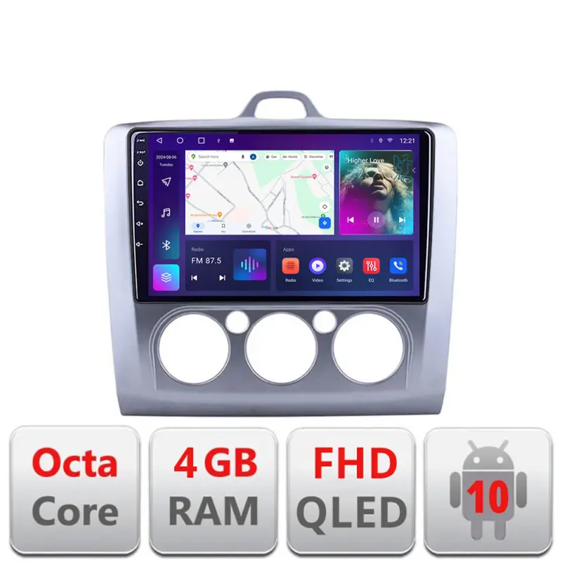 Navigatie Android Ford Focus 2 QLED 4GB+64GB cu CarPlay, pentru clima manuala Vezi acum