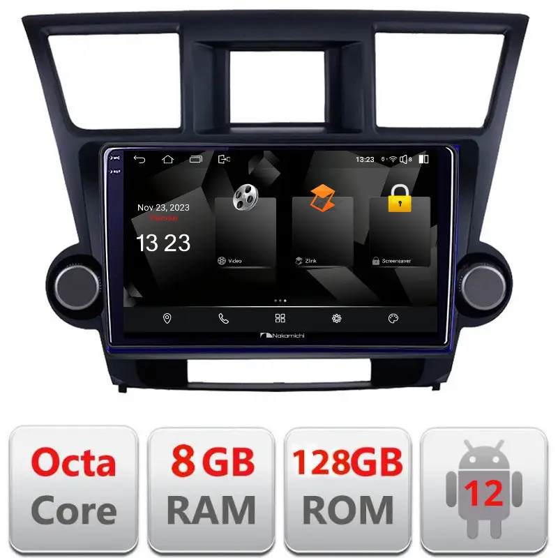 Navigație Toyota Highlander 2007-2013 Android 12 QLED 2K 8GB RAM 128GB Livrare expres