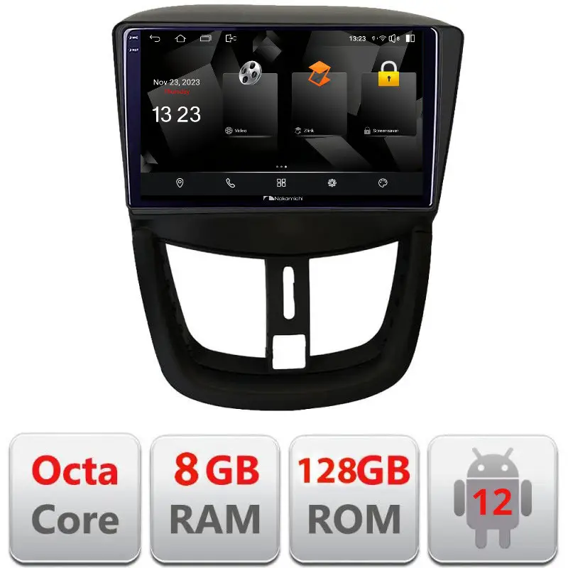 Noutate Navigație auto Peugeot 207 Android 12 QLED 2K Octa Core 8GB RAM 128GB