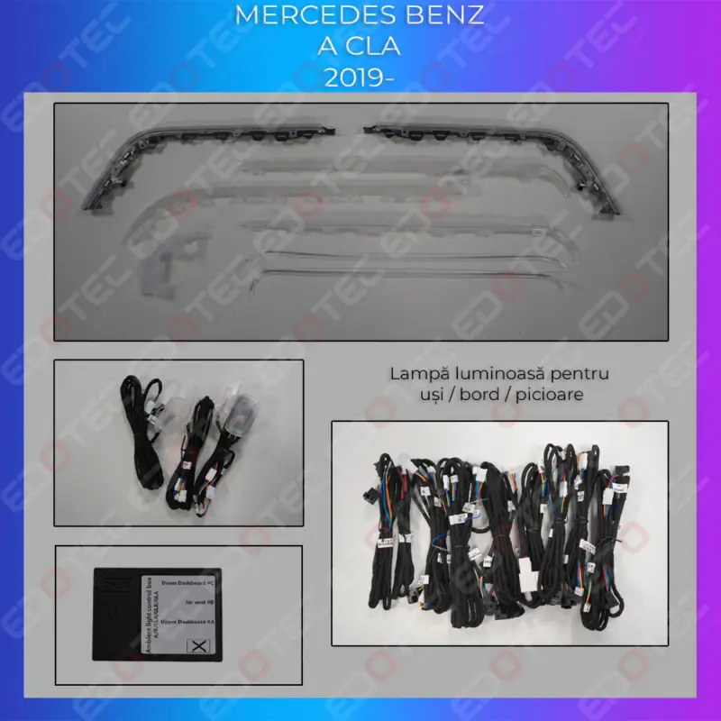 Cumpărături sigure Lumini ambientale Mercedes A W177 CLA W118, 64 culori, control OEM/telefon