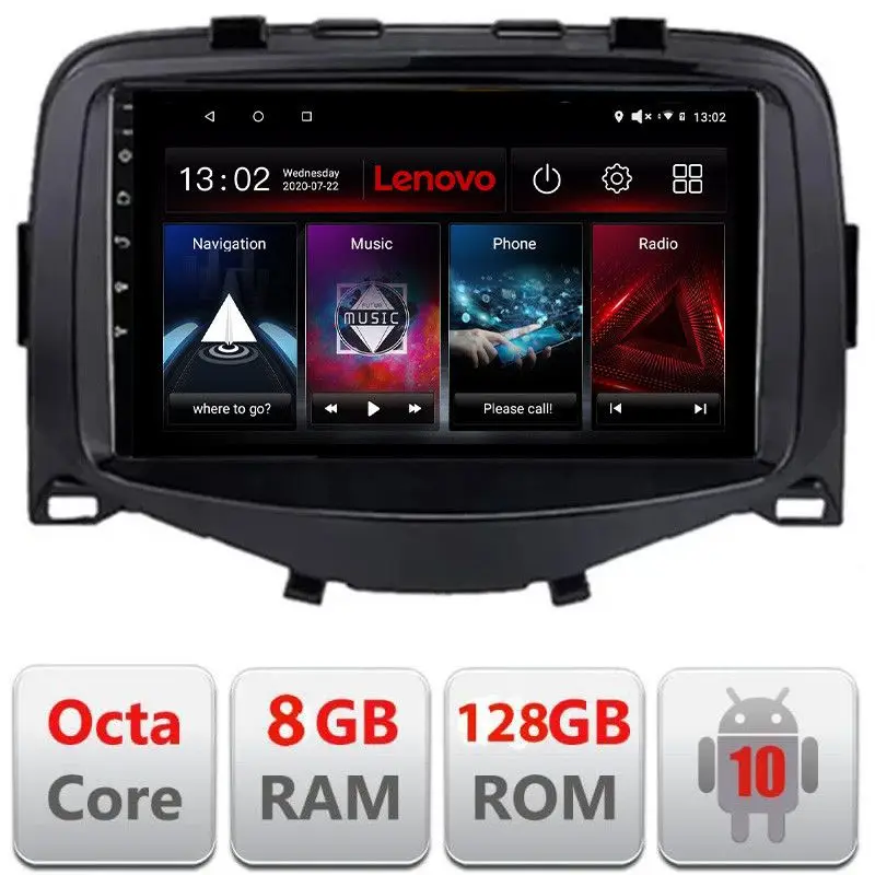 Plată securizată Navigație Android 10 Toyota Aygo Peugeot 108 Citroen C1 2016-2020, 7 inch, 8+128GB