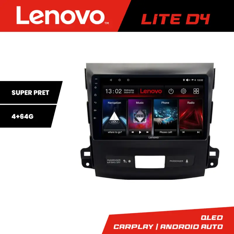 Navigație Android Lenovo 4+64 GB pentru Mitsubishi Outlander 2007-2012 Livrare expres