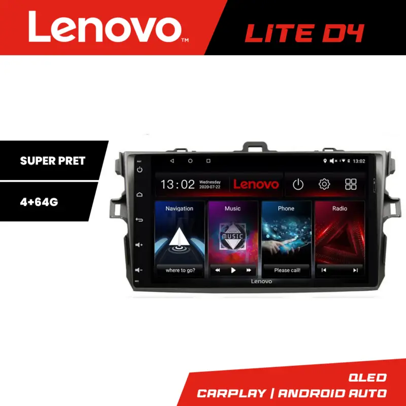 Preferatul clienților Navigație Toyota Corolla 2007-2013 Lenovo Lite D4 Android 4+64GB