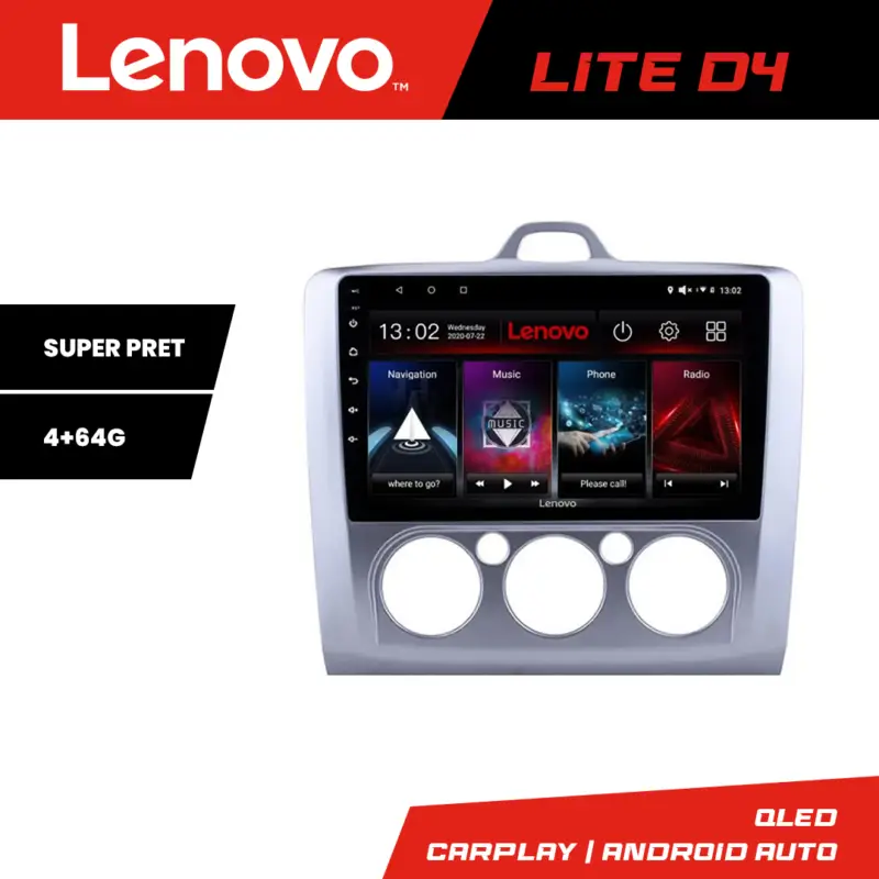 Livrare expres Navigatie Android Lenovo 4+64 GB pentru Ford Focus 2 cu clima manuala