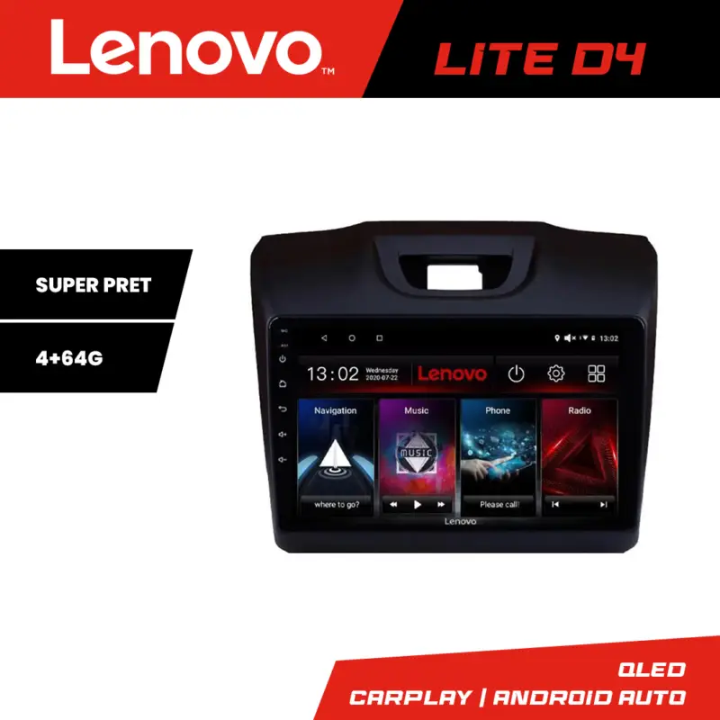 Preț promoțional Navigatie Android Isuzu D-Max Lenovo Lite D4, 4+64 GB, Waze, USB