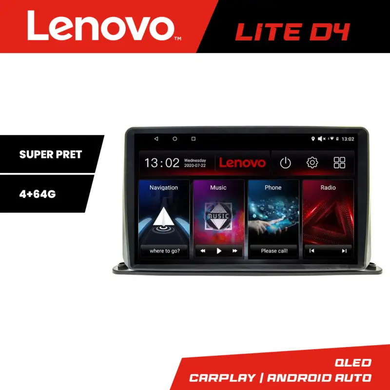 Navigație auto universală 2DIN Lenovo Lite D4, Android, 4GB RAM, 64GB Ofertă
