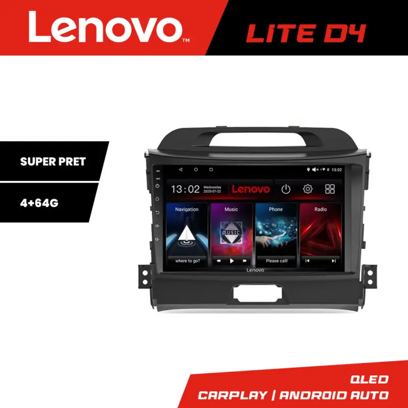 Navigatie Android Lenovo Lite D4 pentru Kia Sportage 2010-2016, 4GB RAM, 64GB Ofertă exclusivă