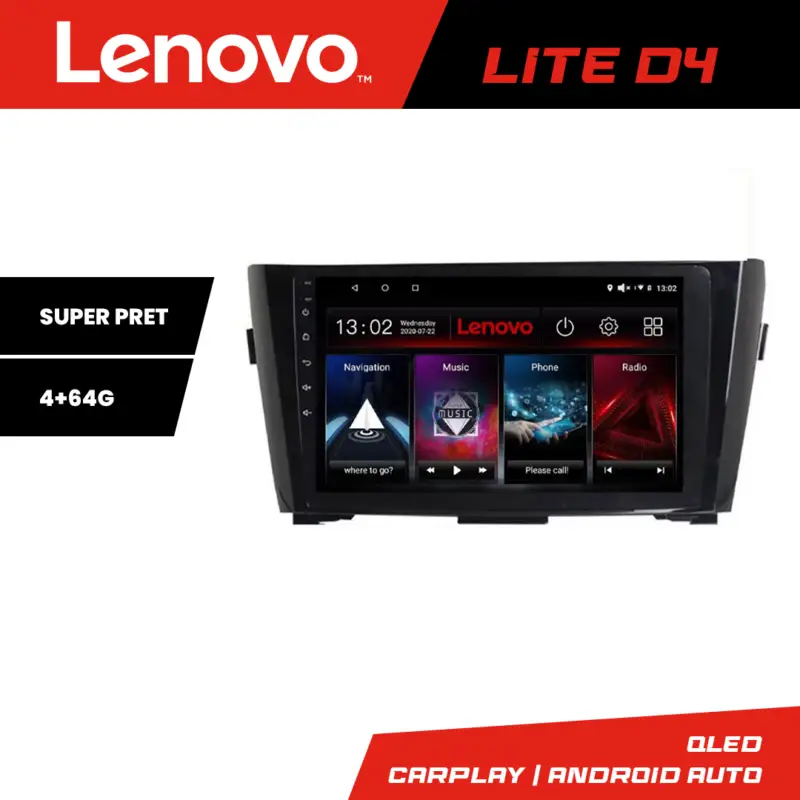 Livrare gratuită Navigatie Nissan Qashqai/X-Trail 2013-2018 Lenovo Lite D4 Android 4GB+64GB