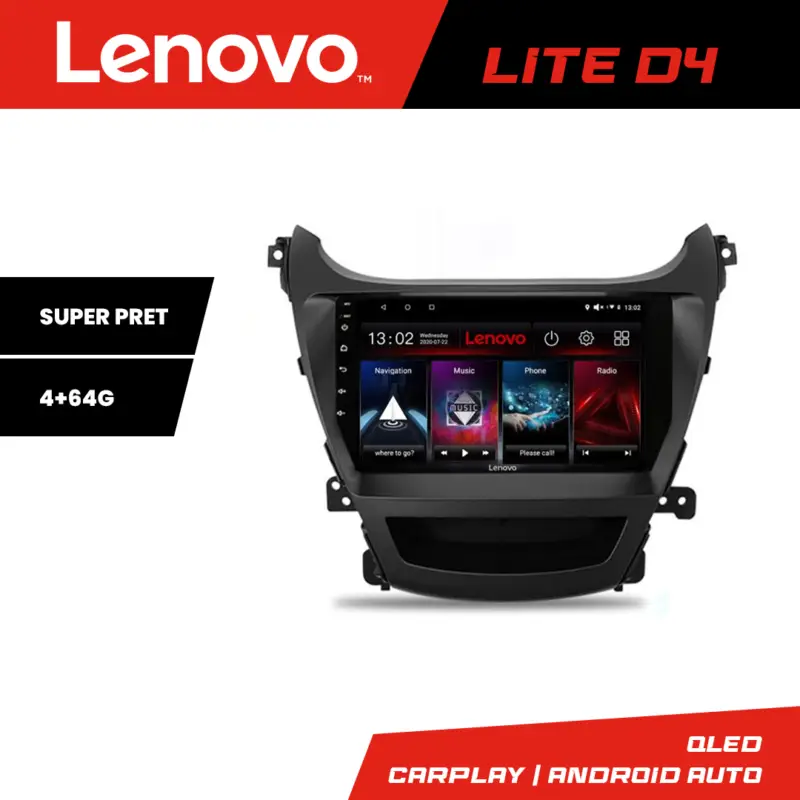 Disponibil imediat Navigație Android Hyundai Elantra 2013-2015 Lenovo Lite D4 4+64 GB