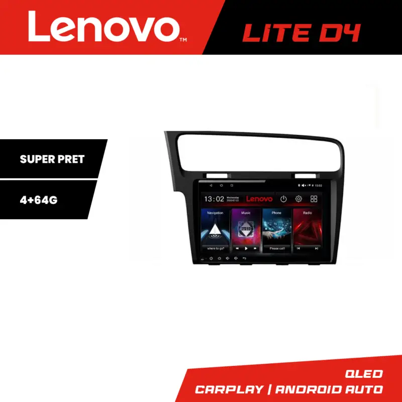 Navigație VW Golf 7 Lenovo Lite D4 4+64GB Android cu Waze, USB și Radio Ofertă limitată