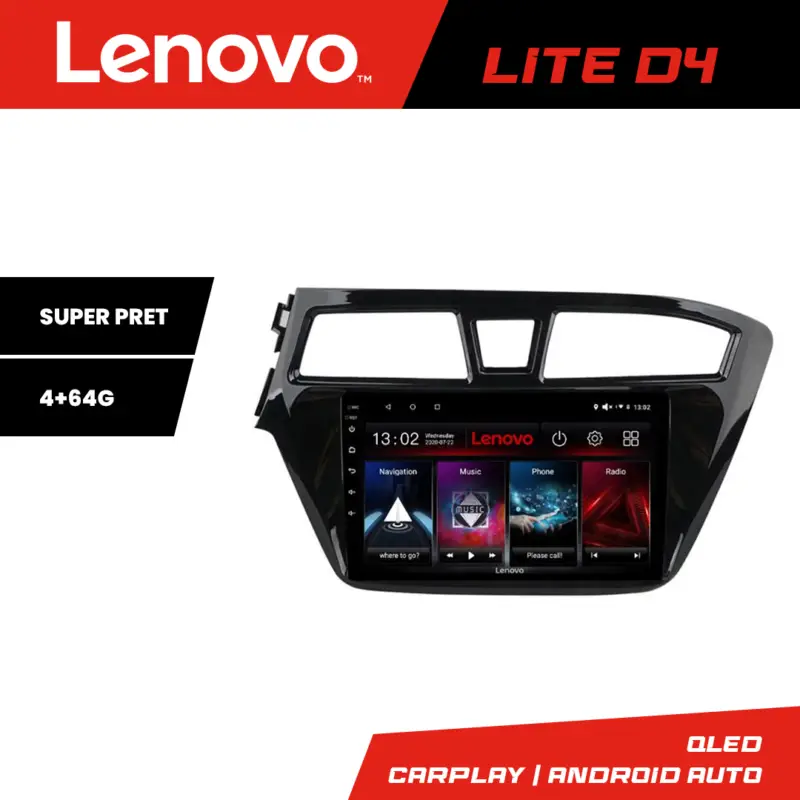 Navigatie Hyundai i20 2015-2018 Lenovo Lite D4 4+64GB Android Reducere extra