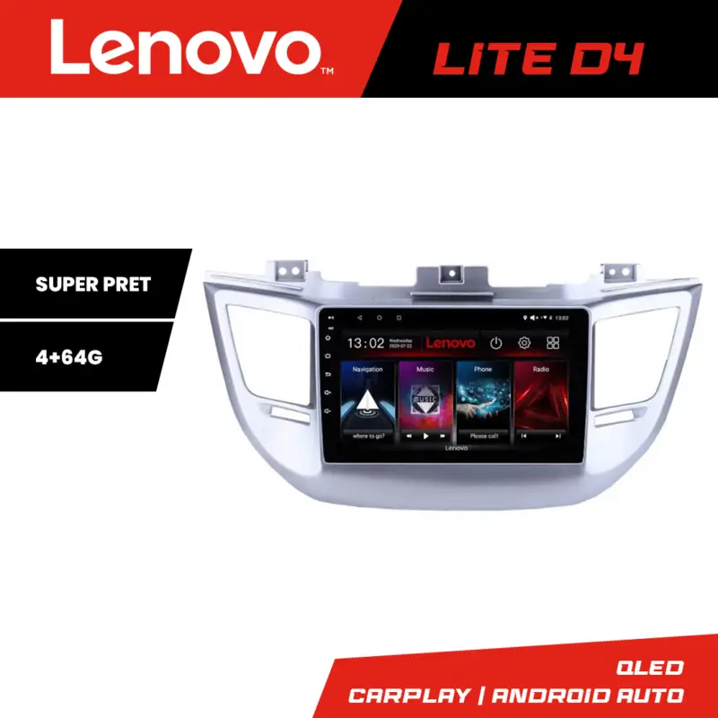 Retur ușor Navigație Android Lenovo Lite D4 pentru Hyundai Tucson 2015-2019, 4+64 GB