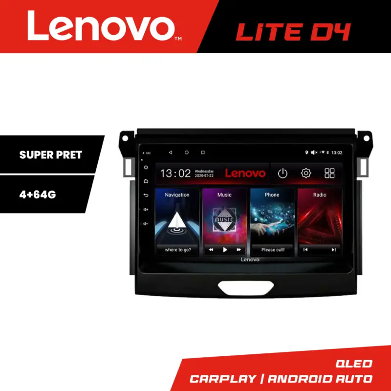 Preț mic Navigație Android Ford Ranger Lenovo Lite D4 4+64 GB cu Waze, USB și Radio