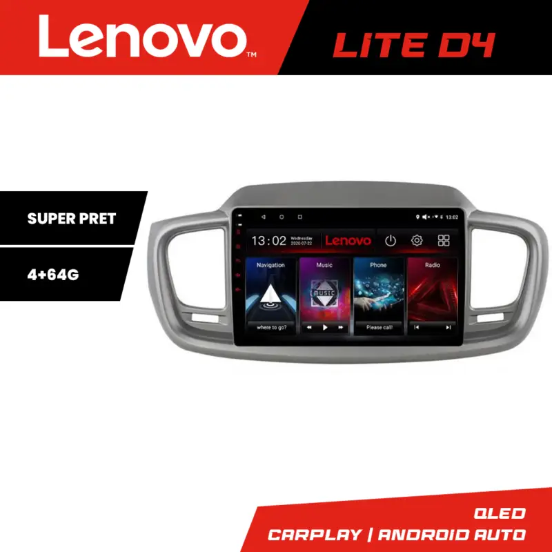 Ofertă limitată Navigație Android Lenovo Lite D4 pentru Kia Sorento 2015-2019, 4+64 GB