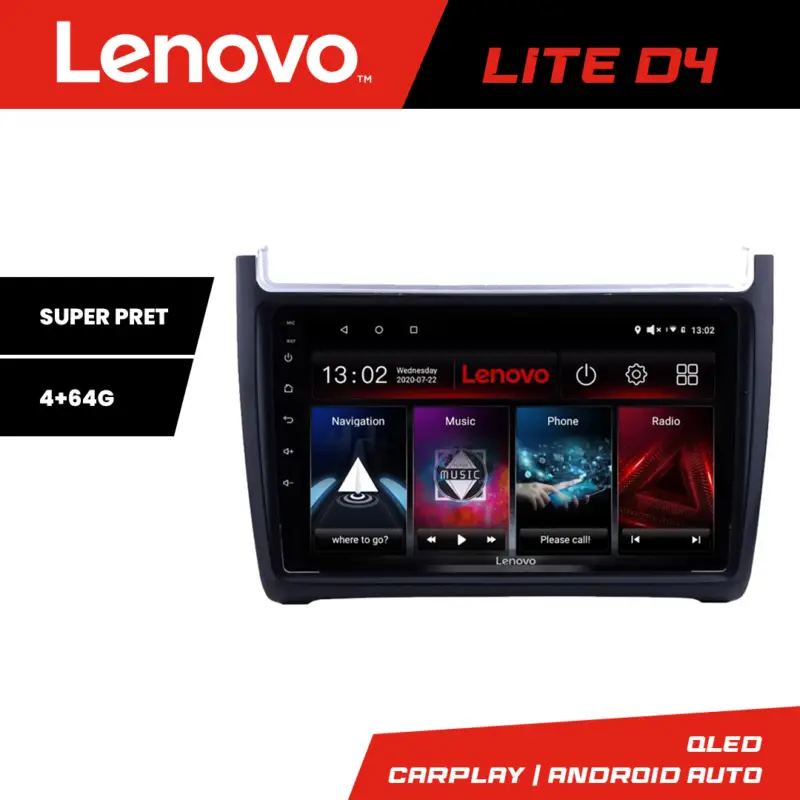 Navigatie Android Lenovo pentru VW Polo 2014+ 4GB RAM 64GB cu Waze Cel mai bun preț