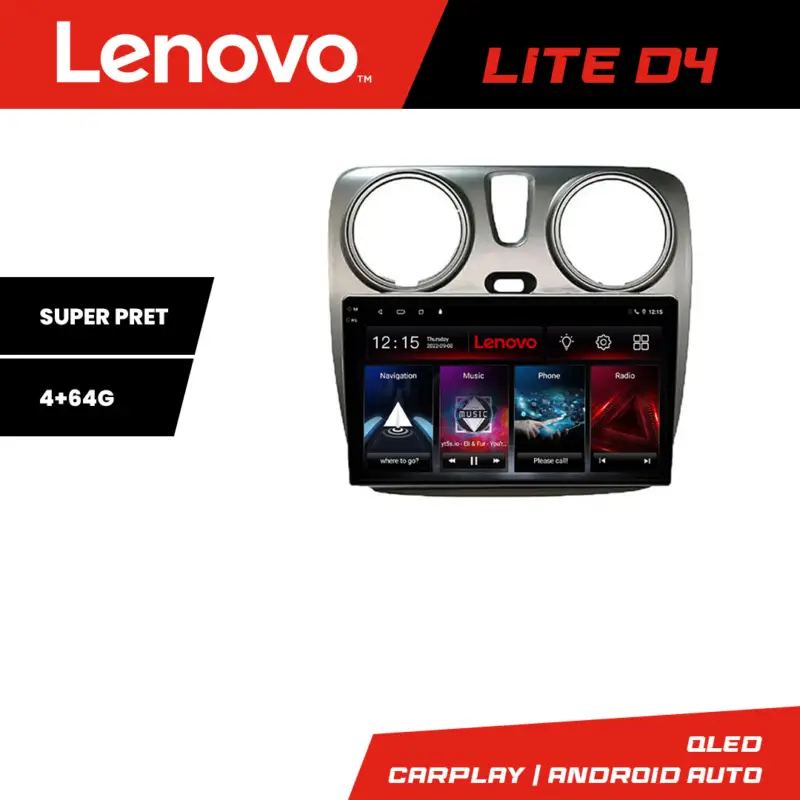 Navigație Dacia Dokker Android 4GB+64GB Lenovo Lite D4 cu CarPlay Ofertă