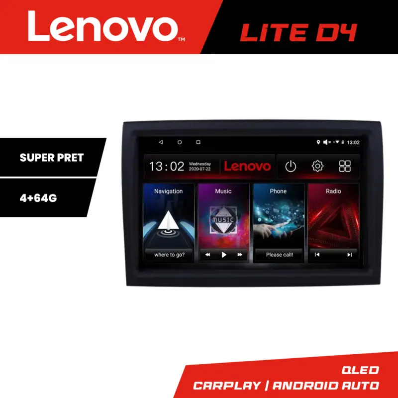 Lichidare de stoc Navigație Android Lenovo 4GB+64GB pentru Fiat Ducato 2006-2021