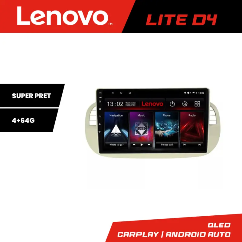 Nu rata Navigație Android Fiat 500 2007-2015 cu GPS, 4GB RAM, 64GB Lenovo