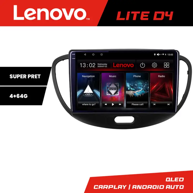 Ofertă exclusivă Navigație Hyundai i10 2007-2013 Android 4GB+64GB GPS CarPlay Lenovo