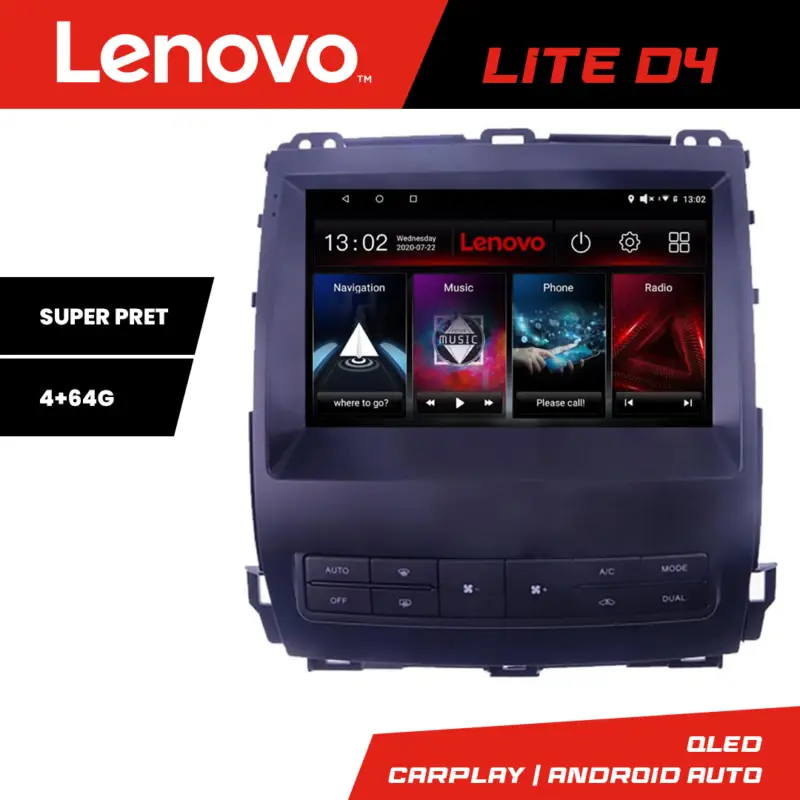 Reducere extra Navigatie Toyota Prado J120 2002-2009 Lenovo Lite D4 4GB+64GB Android