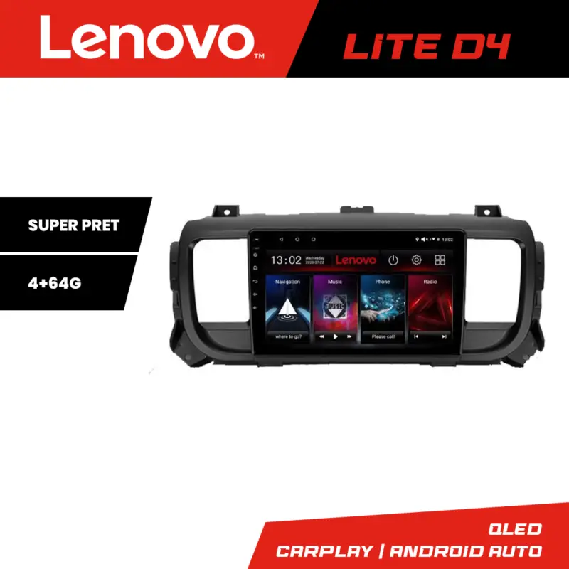 Reduceri Navigație Android Lenovo 4+64 GB pentru Citroen Jumpy, Proace, Traveller