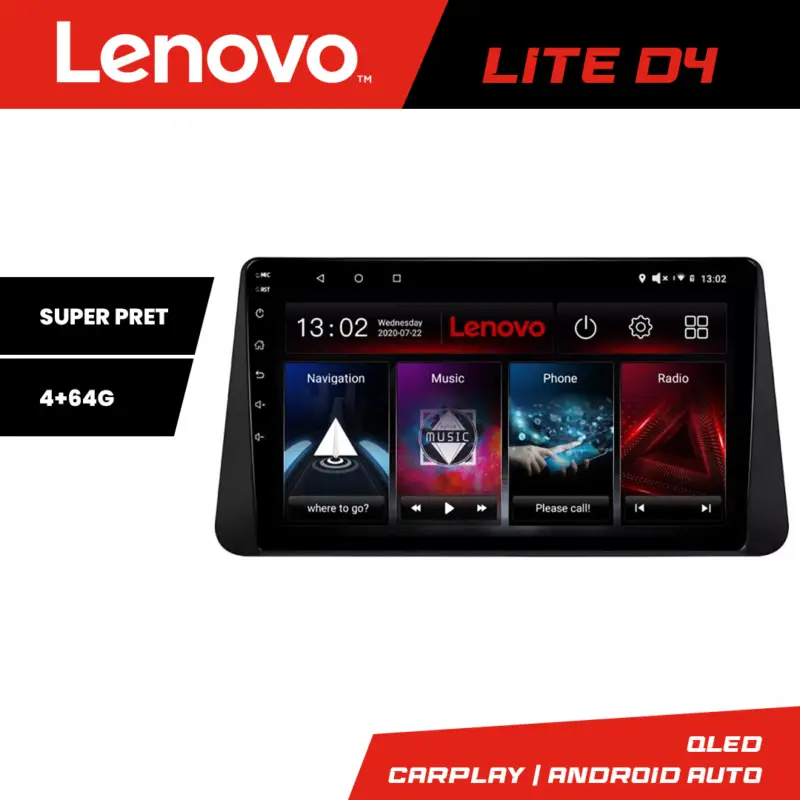 Noutate Navigație Android Nissan Micra 2014-2024 cu GPS, 4GB RAM, 64GB Lenovo