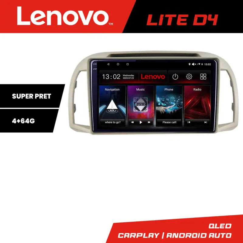 Navigație Android Nissan Micra 2002-2010 cu GPS, 4GB RAM, 64GB Lenovo Retur ușor