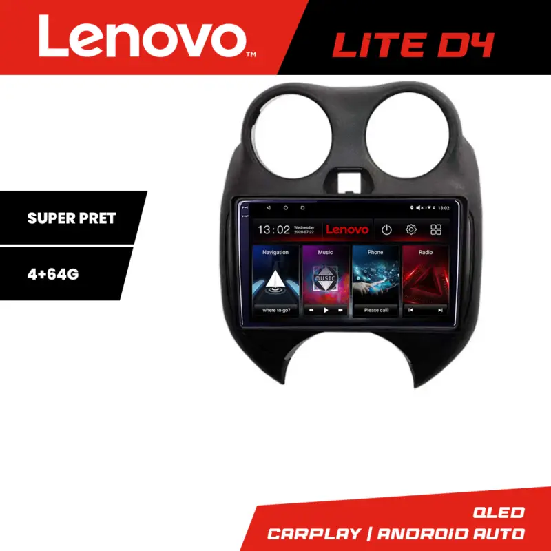 Cel mai vândut Navigație Android Nissan Micra 2010-2014 cu GPS, 4+64GB Lenovo