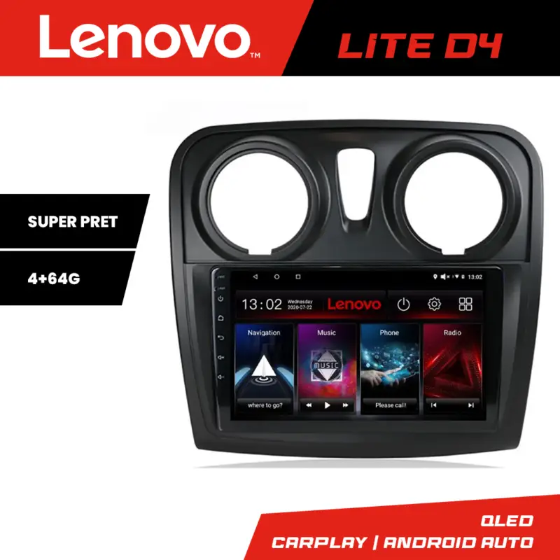 Livrare rapidă Navigație Lenovo Lite D4 pentru Dacia Sandero Logan 2012-2020, 4+64 GB