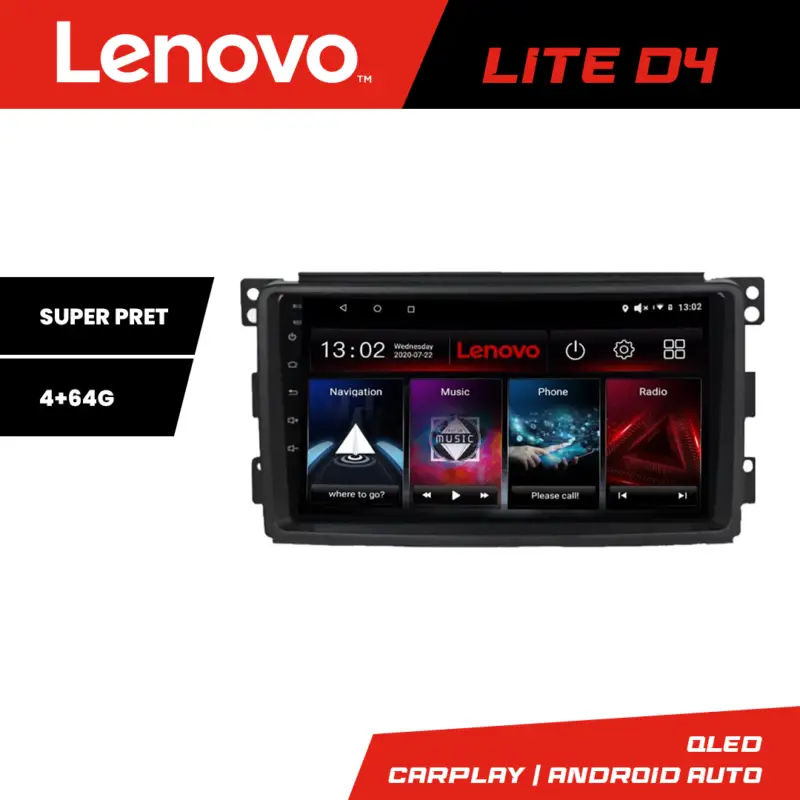 Navigație Android Lenovo 4+64 GB pentru Smart ForTwo/ForFour 2005-2010 Vezi acum