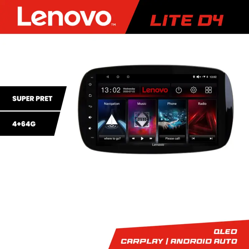 Comandă acum Navigație Android Lenovo Lite D4 pentru Smart ForTwo 2015+ 4GB RAM 64GB