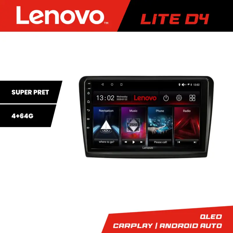 Reducere extra Navigație Android Lenovo pentru Skoda Superb 2, 4+64 GB, Waze, USB și Radio
